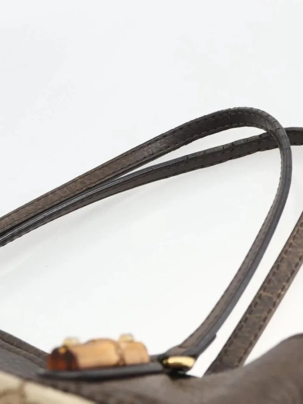 GUCCI GG Canvas Bamboo Tote Bag Black Gold 353125 Auth ka3798